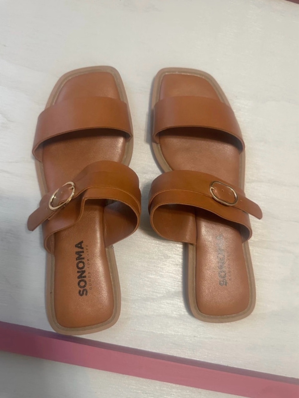 SONOMA Brown Slide Sandals with Gold Buckle